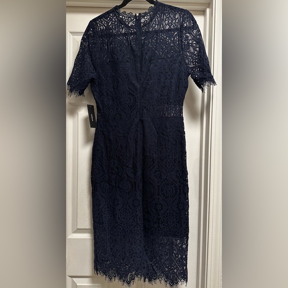 Never Worn with Tag Lulus Remarkable Navy Blue Sheer Lace Short Sleeve Dress - Picture 9 of 11